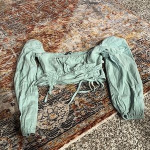 Double drawstring lantern sleeve crop top